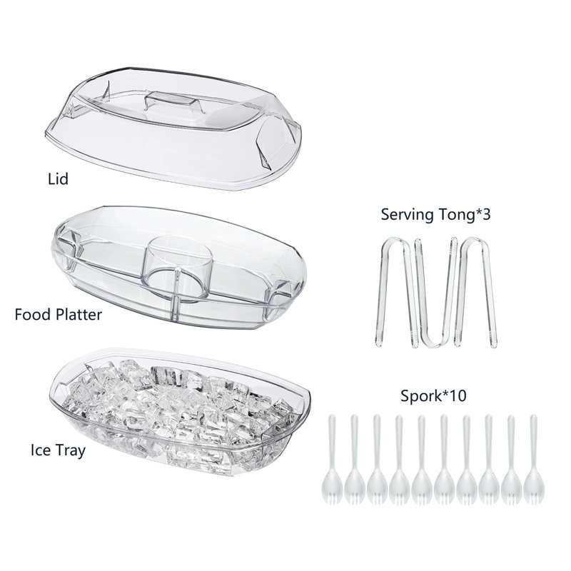 15 Inch Clear Chilled Veggie Tray with Lid and Compartments