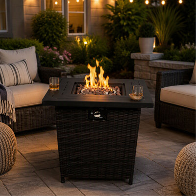 28 Inch Square Steel Propane Fire Pit Table, 50,000 BTU Gas Burner, for Patio, Deck, and Backyard