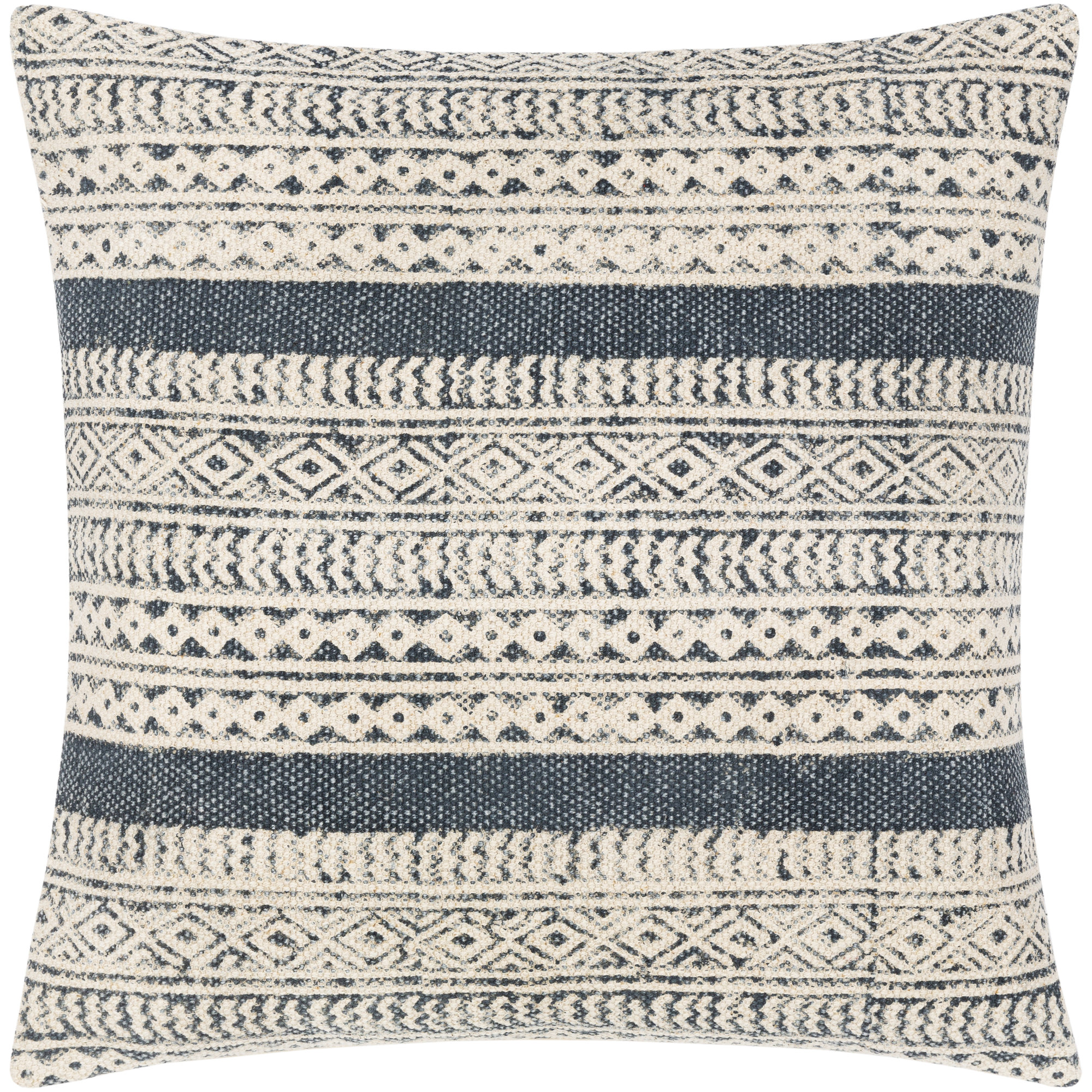 Zetta Geometric Cotton Throw Pillow, 20" x 20", Beige/Denim, Pillow Cover Only - No Insert