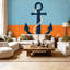 Murale auto-adhésive moderne pour la chambre à coucher Peel and Stick L 69 po x l 96 po avec imprimé ancre nautique bleu et orange
