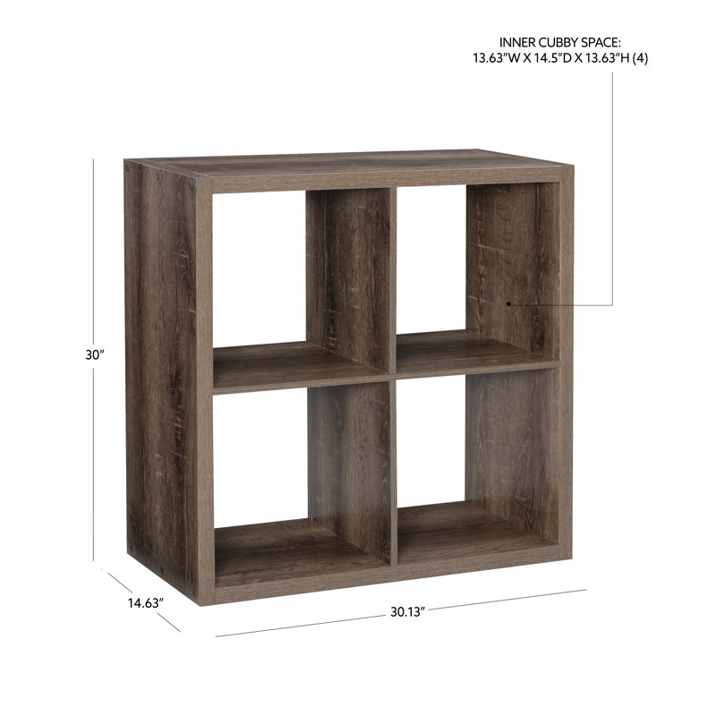 Hamlett 30"H x 30"W Grey Four Cube Wood Bookcase, Gray