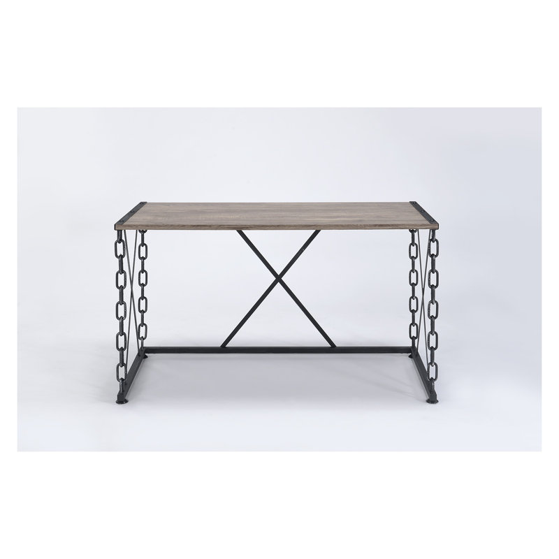 Bureau d'écriture en chêne rustique avec base en métal industriel noir Jodie - Bureau d'étude robuste