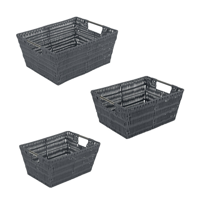 Ensemble de 3 paniers fourre-tout en rotin blanc, Gris anthracite