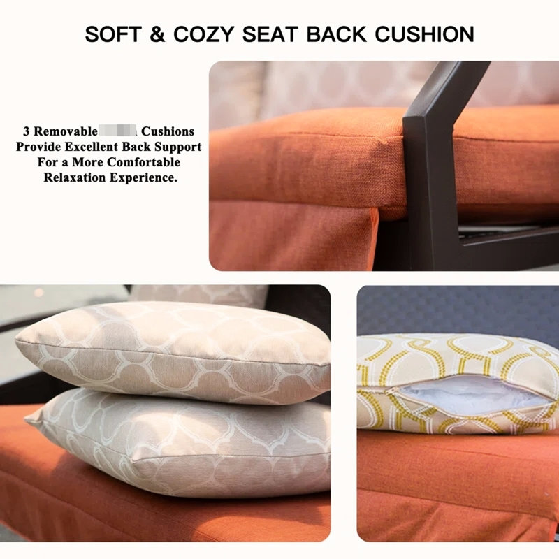 Patio Porch Swing With Strong Spring Hook And Adjustable Canopy Outdoor Garden Detachable Pillowcase Cushions For 3