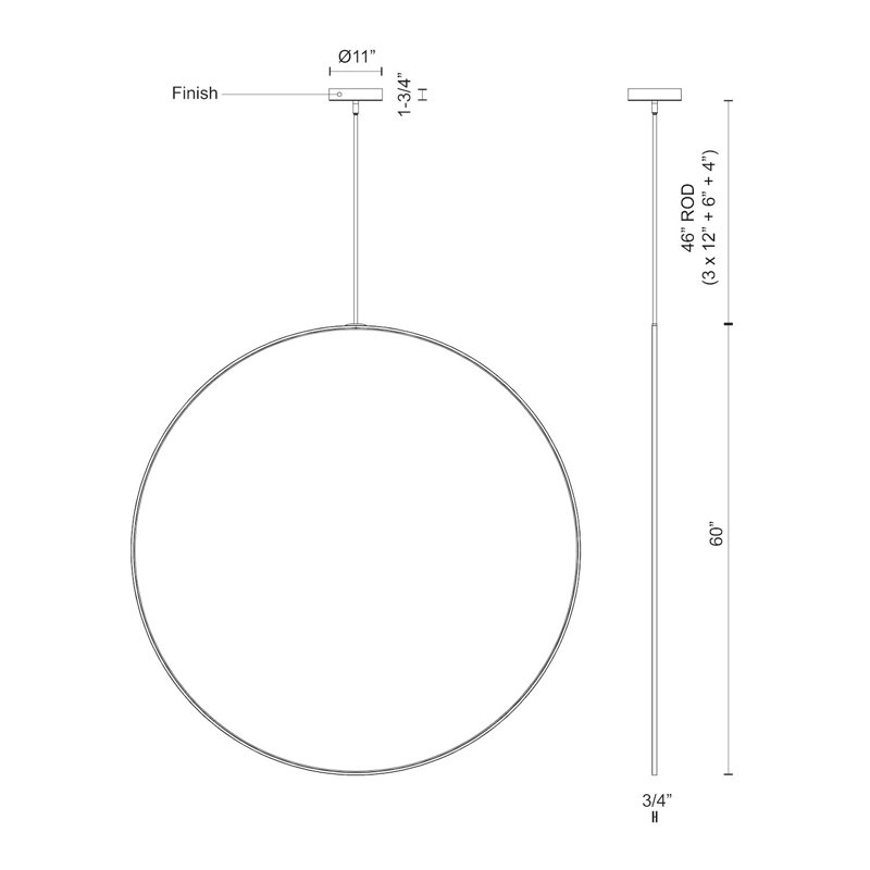 Cirque 1 - Light LED Pendant, Brushed Nickel, 107.75" H x 60" W x 0.75" D