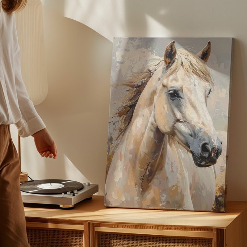 Art mural mural murmure Canvassoft, portrait impressionniste de cheval crème, toile prête à accrocher, H 9 po x l 12 po