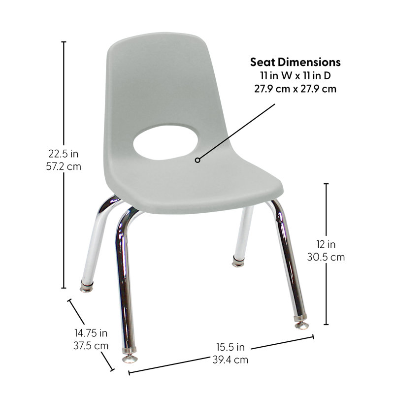 Chaise empilable 10 pouces avec glissières pivotantes, 120 pièces / palette, Gris, 12", 96