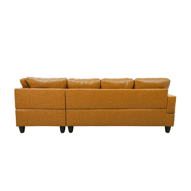 Swarey Faux Leather L-Shaped Sectional, Ginger Brown Faux Leather, Left Hand Facing