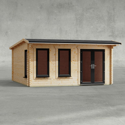 Powersheds 16 x 16ft Apex Log Cabin, Doors to the Right - 44mm