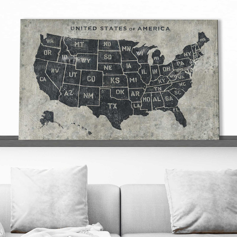 Carte grunge des États-Unis - impression, Toile tendue, H 24 po x l 40 po x P 1,5 po