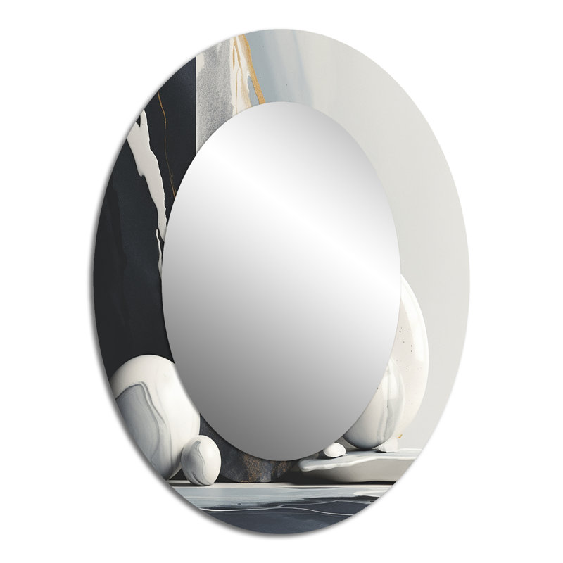 Abstract Marble Shapes I - Large Oval Wall Mirror On Metal, 40" x 30"