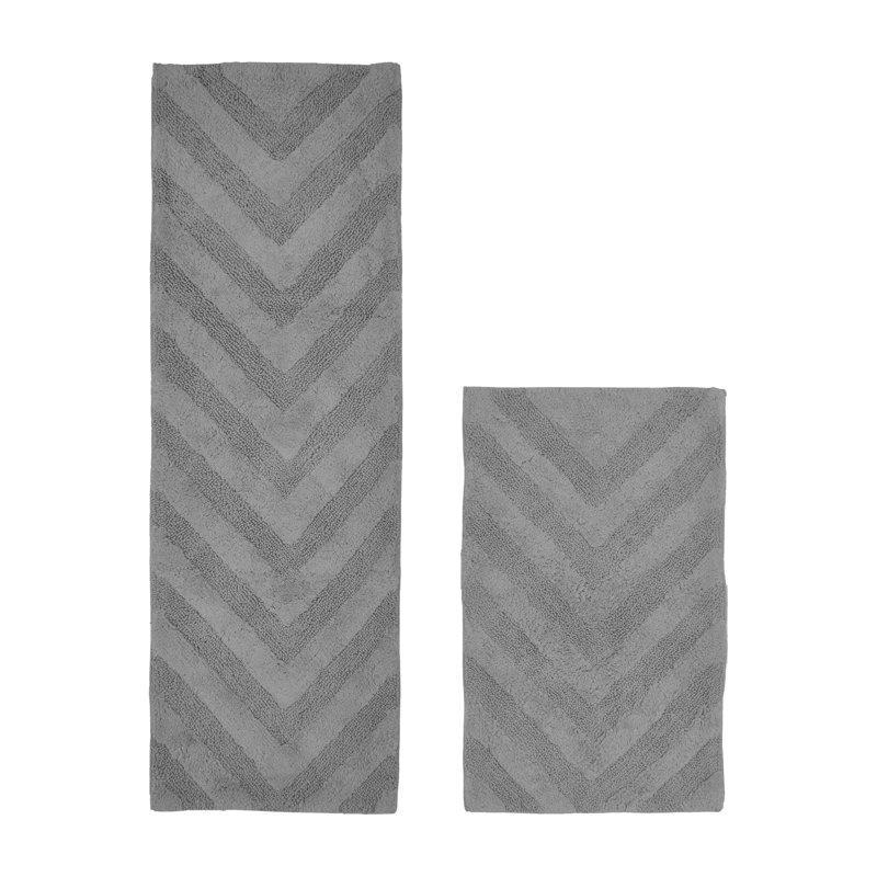 Ensemble de tapis pour salle de bain à chevrons touffetés 100% coton Annaclara Premium 100% coton 1990 avec envers en latex antidérapant, certifié OEKO-TEX®, super absorbant et lavable à la machine, gris