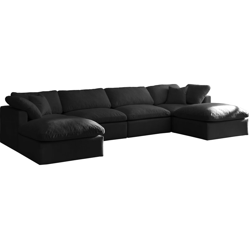 Canapé et méridienne modulaire en velours avec repose-pieds Atis, Velours noir