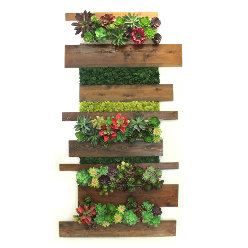 Faux Succulent Plant in Wood Pot