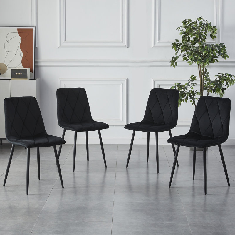 4 Pieces Upholstered Side Chair High Back Dining Chair With Metal Legs, 6, Black