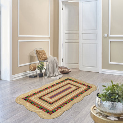 Tapis oriental en polyester tissé à la machine Novelty Weinerc en brun clair / brun / mauve