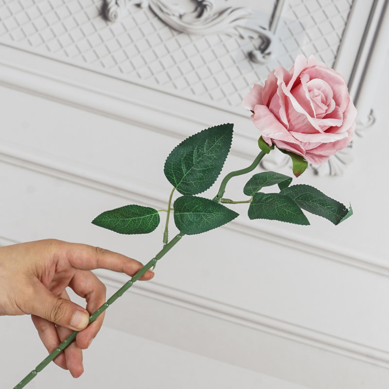 Fleurs artificielles roses en soie, roses à longues tiges réalistes, L 20,5 po, rose cendré, ensemble de 100