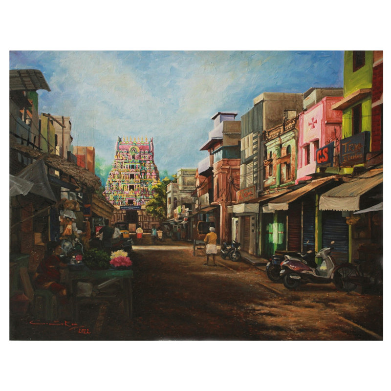 Thirukudanthai vue de face paysage | Huile sur toile | Décoration murale