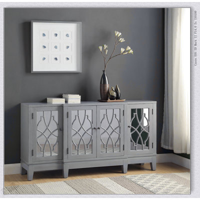 Magdi Antique Gray Finish Console Cabinet With Spacious Drawers And Cabinets, Perfect For Elegant Storage Solutions.