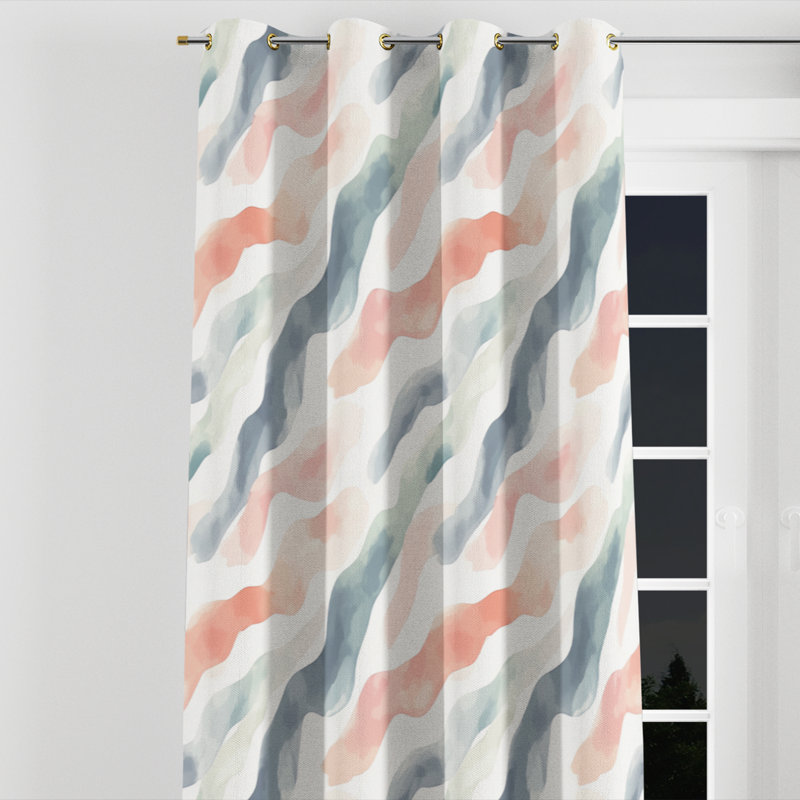 Rideaux Coastal pour chambre à coucher - Rideau à œillets à rayures douces Coral Wave - 1 panneau, L 52 po x L 90 po