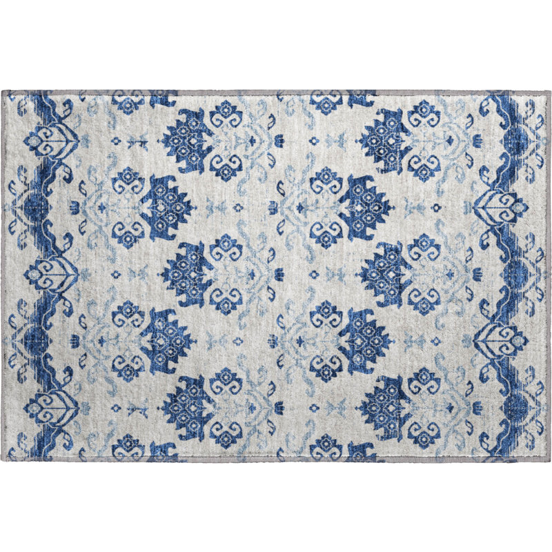 Premium Machine Washable Prisco Navy Rug, Rectangle 1'8" x 2'6"