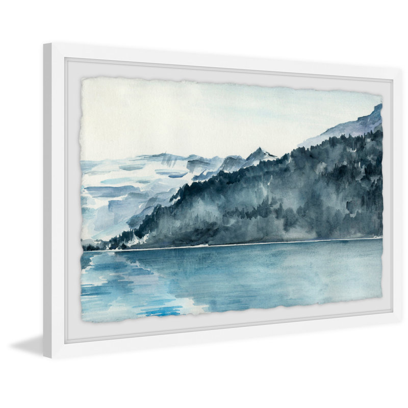 «Toward the Island», peinture à l'aquarelle, H 8 po x l 12 po x P 1,5 po, Papier encadré blanc avec bords frangés