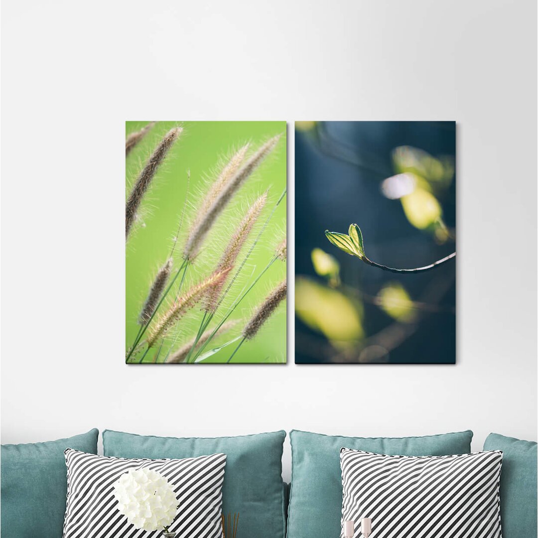 2-tlg. Leinwandbilder-Set - Fotografie „Wheat Stalks Spring Branch Green Relaxing”