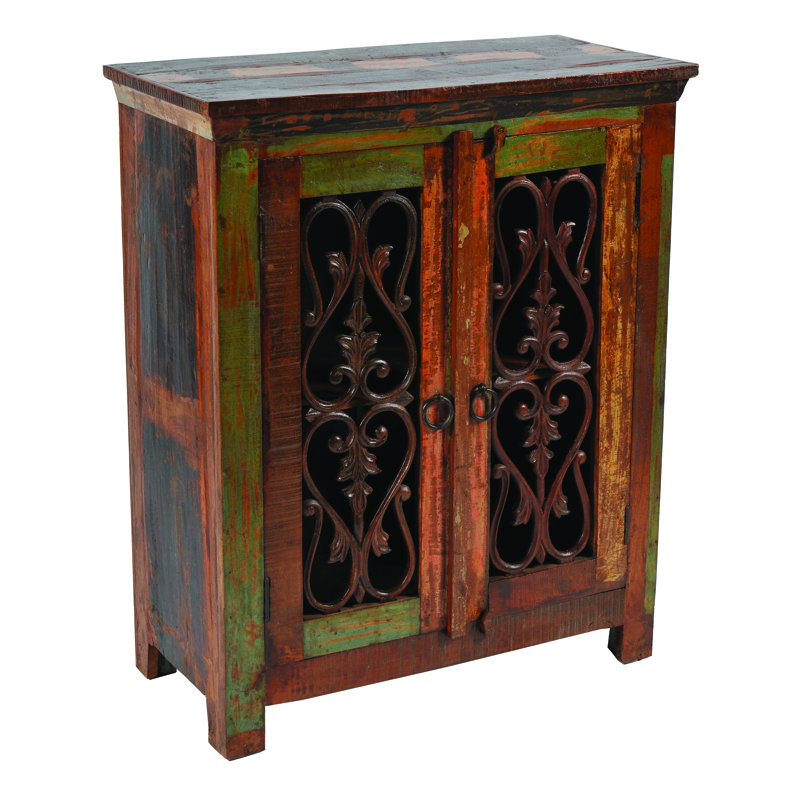 Buffet en fer massif à 2 portes Harod avec finition multicolore sur bois massif