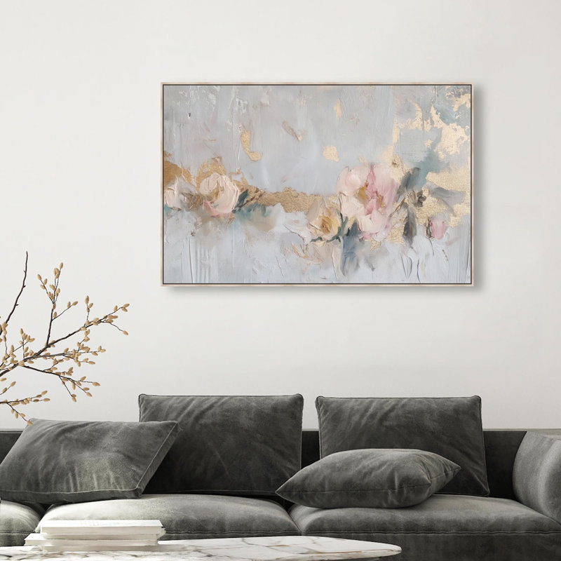 Oliver Gal Velvet Alloy III Floral Abstract - Liquid Framed Canvas Art, Cream, 31" H x 46" W
