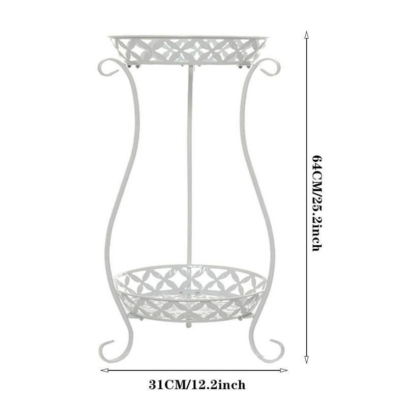 Berwick 2 Tier Round Tall Vintage Metal Plant Stand, White