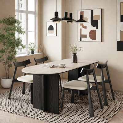 Small black rectangular rock slab table set