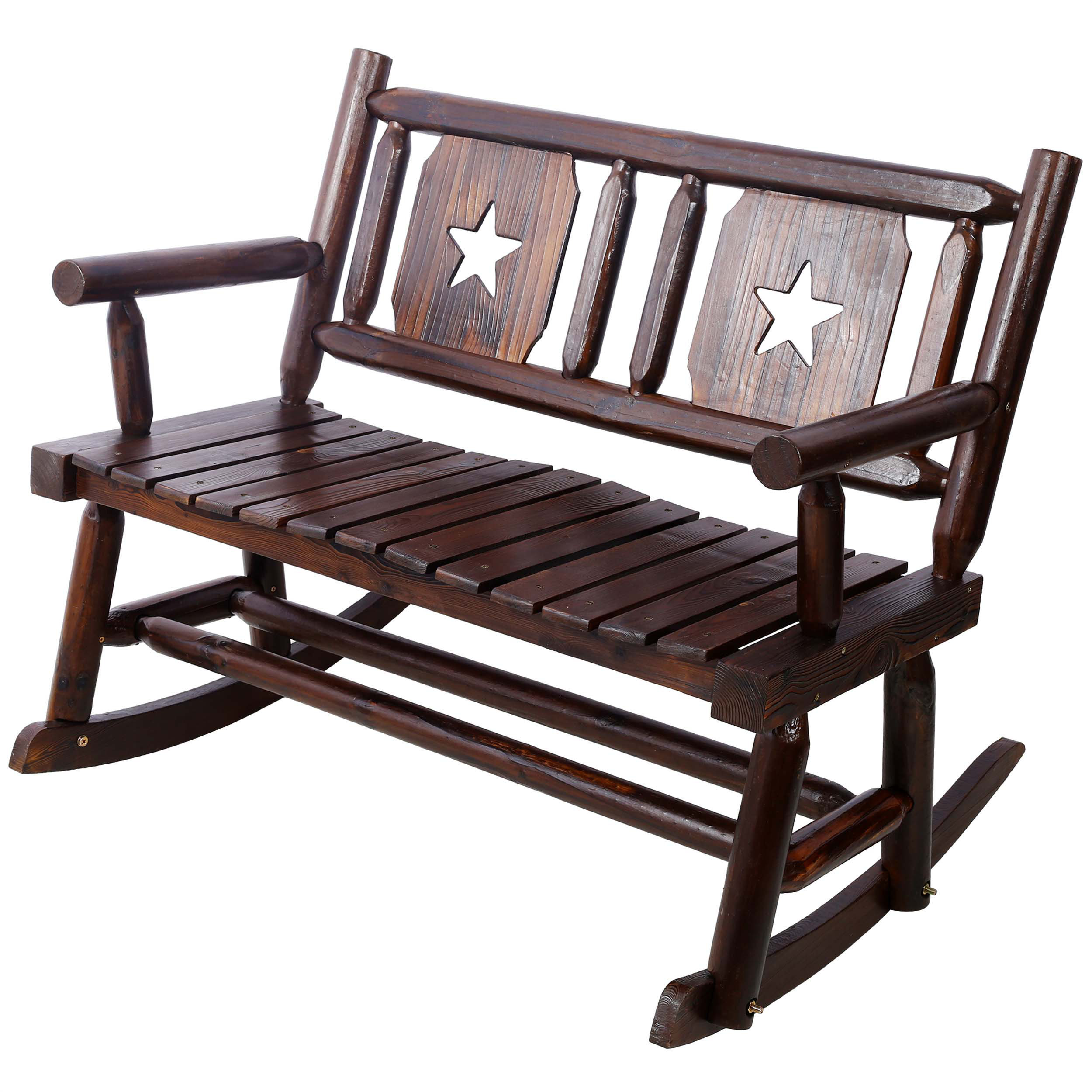 Loon Peak® Outdoor Wood Rocking Bench for 2 with Wide Curved Seat ...
