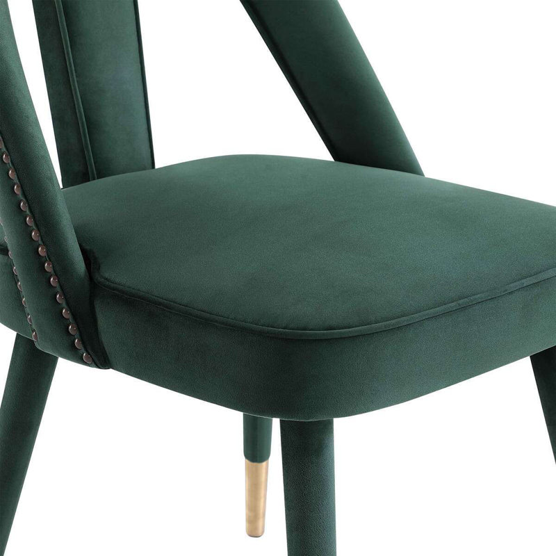 Chaise d'appoint en velours de bois massif avec dossier à lattes, Velours vert boisé