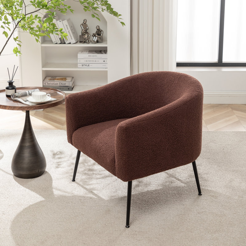 Jameila Upholstered Barrel Chair, Brown Faux Fur, 1, Black