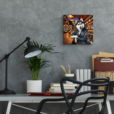 'Biker Bar Husky Dog' by Rey Klimt Acrylic Glass Wall Art