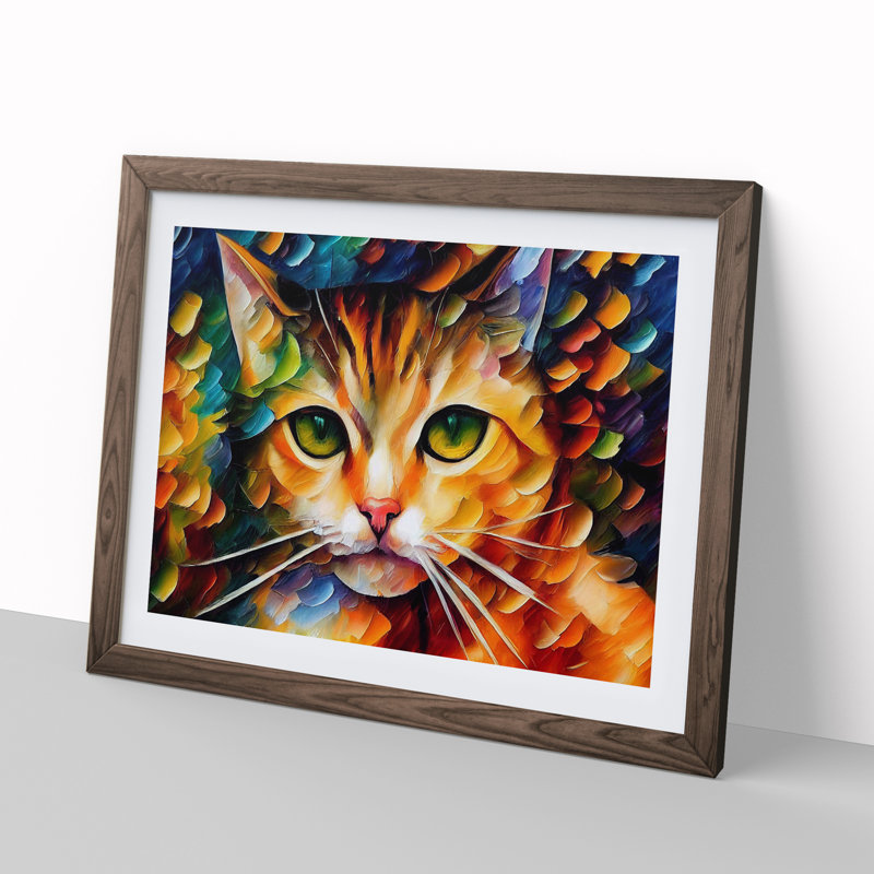 Cat Painting Vol.4 Abstract - Framed Print, 46cm H x 64cm W x 2cm D, Walnut