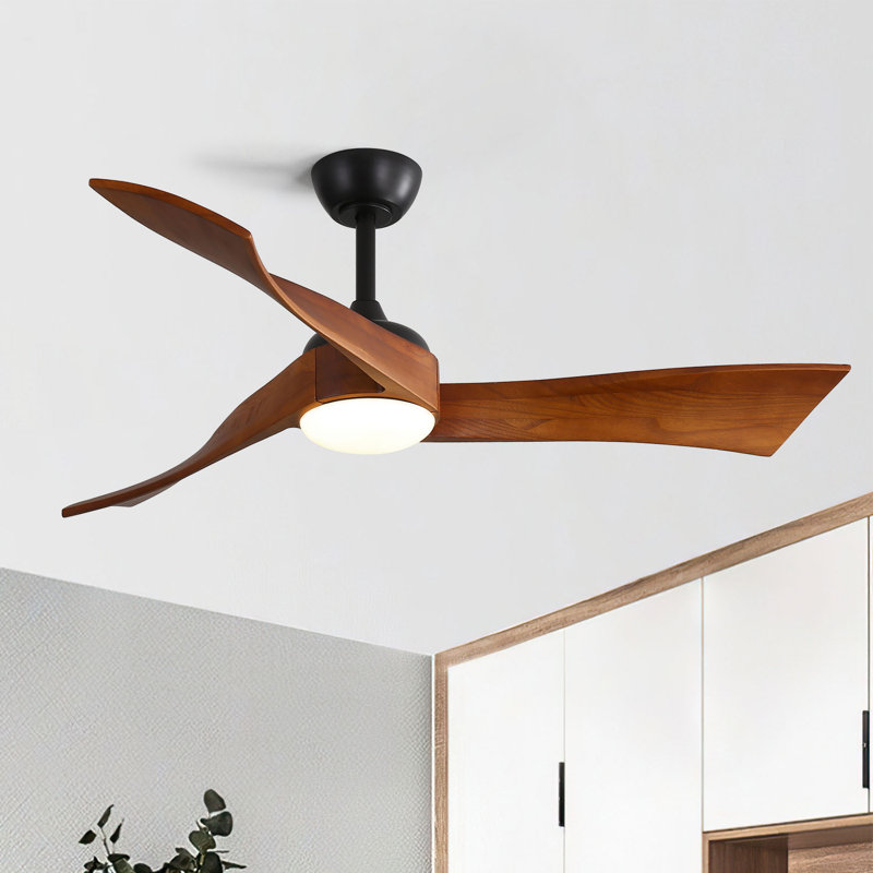 Kemp 52'' 3 - Blade Classic Propeller Ceiling Fan with Remote Control and LED Light Kit Included, Black/Brown Blades