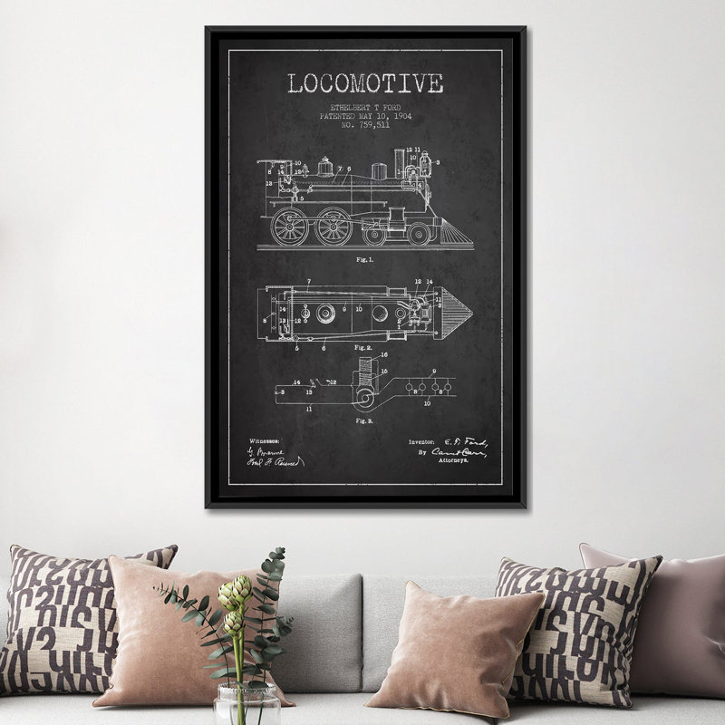 « ethelbert t. ford », reproduction d’impression sur toile en gris anthracite, Toile avec cadre noir, Pas de tapis