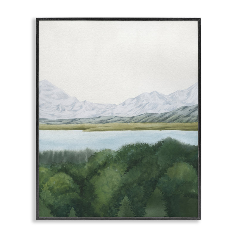 Paysage de montagnes et de forêts, estampe numérique par June Erica Vess, Giclée encadrée noir minuit, H 20 po x l 16 po