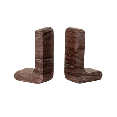 Chocolate Marble Duo Bookends Hand‑Carved Accent