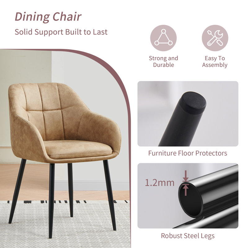 Modern Dining Chairs Suede With Thickened Seat Cushion and Cross-Hatch Pattern Design, 2, Khaki