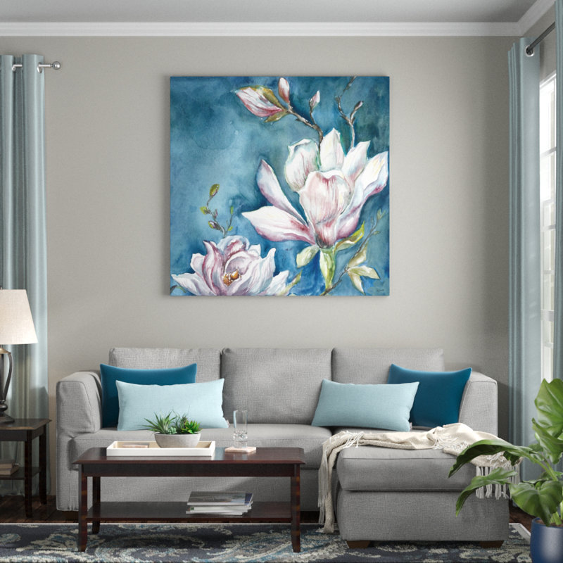 Magnolia On Blue by Tre Sorelle Studios - Wrapped Canvas Print, 121.92cm H x 121.92cm W