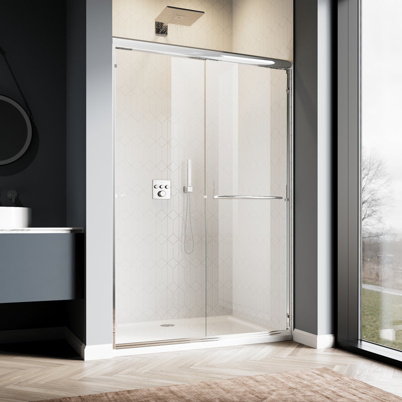 Double Sliding Shower Door With 1/4'' Clear Tempered Glass,48"W x 72"H , Silver