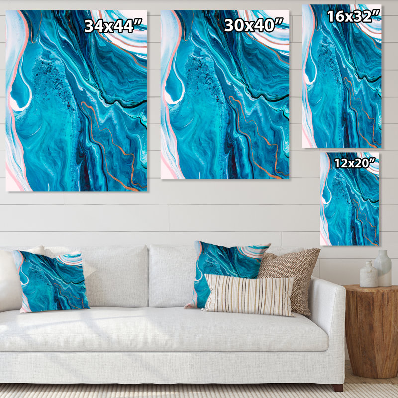 Décoration murale en toile Luxury Luxury Turquoise Marble River V, H 12 po x l 20 po x P 1 po, Toile tendue