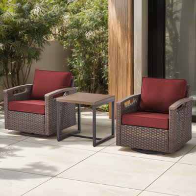Ensemble de 2 fauteuils de jardin pivotants à bascule avec coussins en oléfine résistants à l'eau et table d'appoint