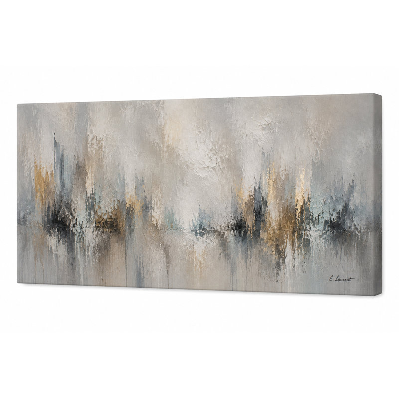 «Blue» gris et doré, horizon abstrait, art mural sur toile panoramique, H 20 po x l 40 po x P 1,5 po