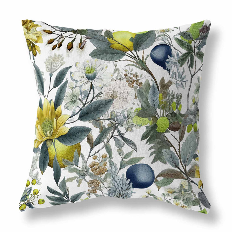 Coussin Orchid Whisper, Bleu / blanc / vert floral, H 16 po x l 16 po