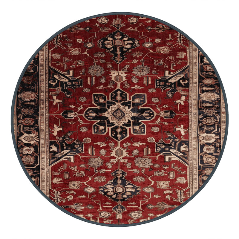Tapis persan noir lavable à la machine, Rond 3 pi