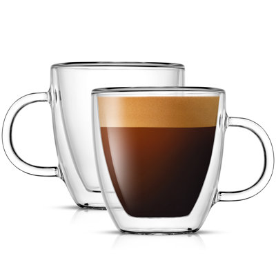 JoyJolt Savour Double Wall Glass Espresso Coffee Mugs, 5.4oz.