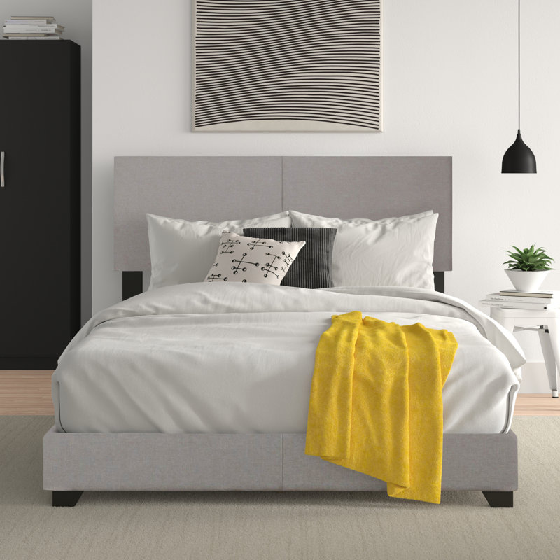Lit tapissier standard à profil bas Beckville, Double, Gris chaleureux